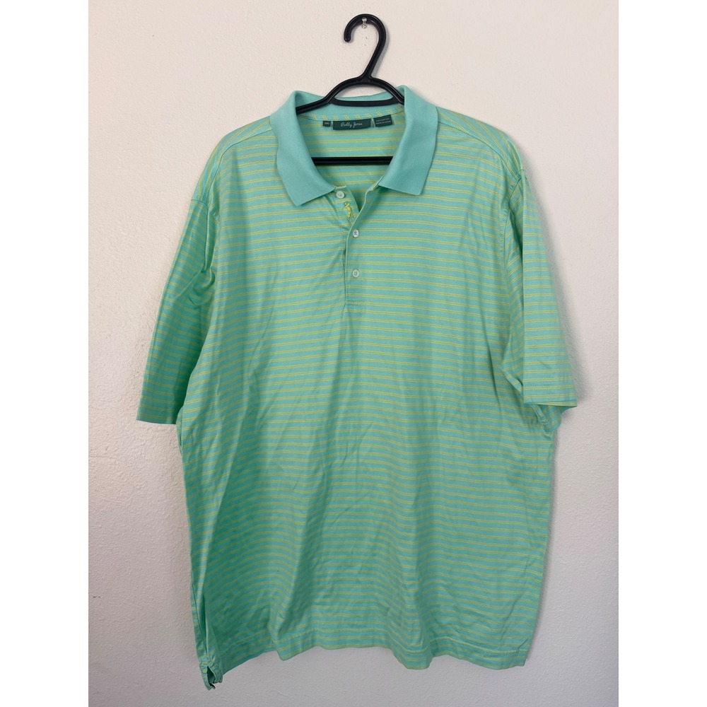 Bobby Jones Mens 2XL Golf Polo Shirt Striped Mint Green Yellow 100% Cotton XXL